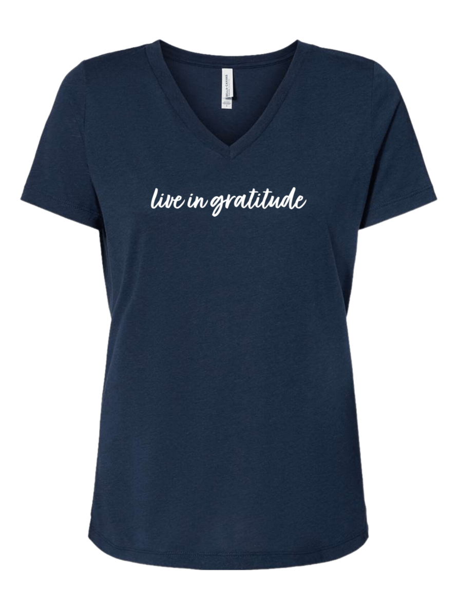 Live in Gratitude V-Neck Navy 1