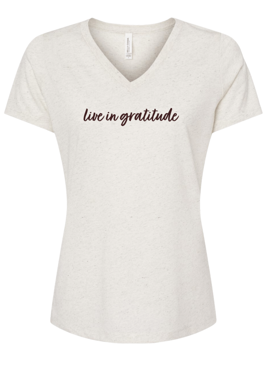 Live in Gratitude V-Neck Oatmeal 1